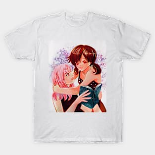 Two girl hugging pastel color yuri lesbian manga style T-Shirt